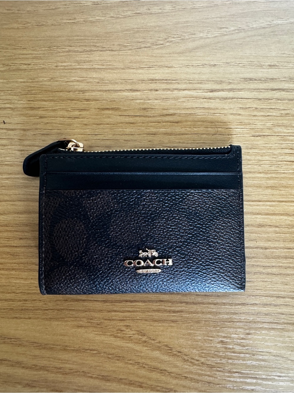 Coach Black Signature Card & Zip Coin Holder with Gold Logo - Picture 1 of 4
